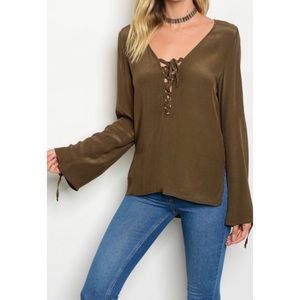 NWOT Olive Lace Up Blouse